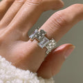 Silver open ring with cross zircon design and geometric retro styling