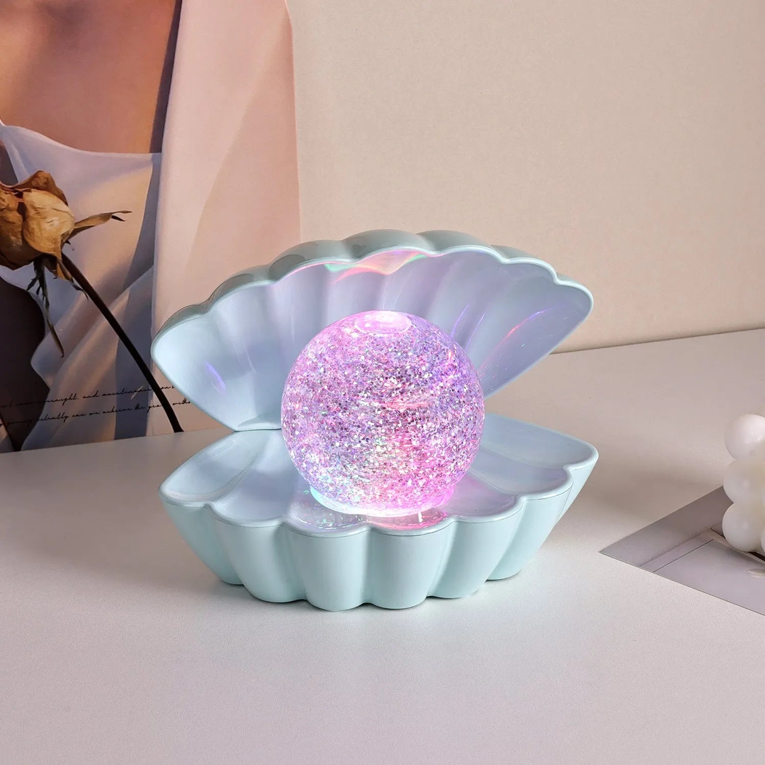 Shell-shaped decorative night lamp with neon lighting in cloud mist colour variant