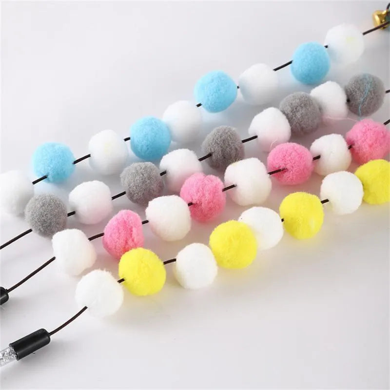 31cm cat teaser interactive toy rod with bell and colourful feather pompon attachments