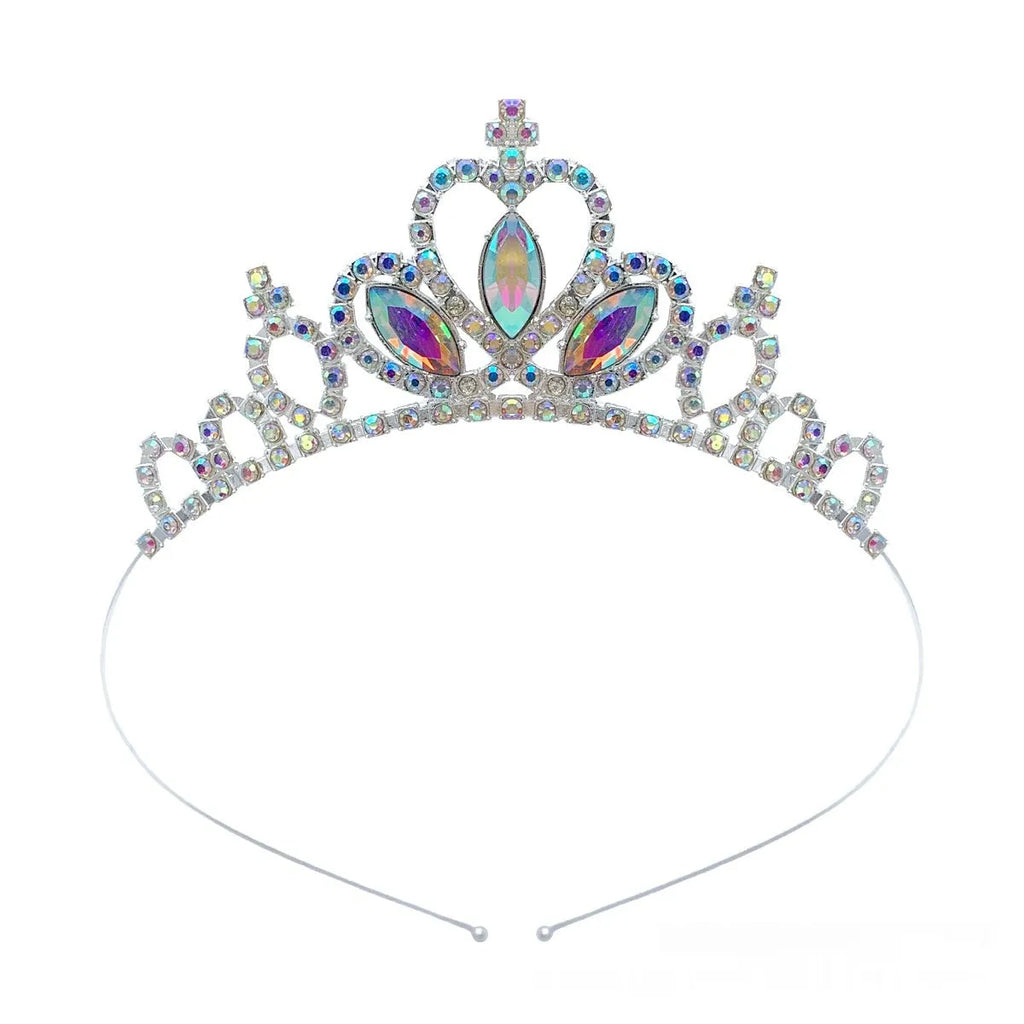 Gold and silver alloy princess crown with coloured diamond decorations for birthday parties