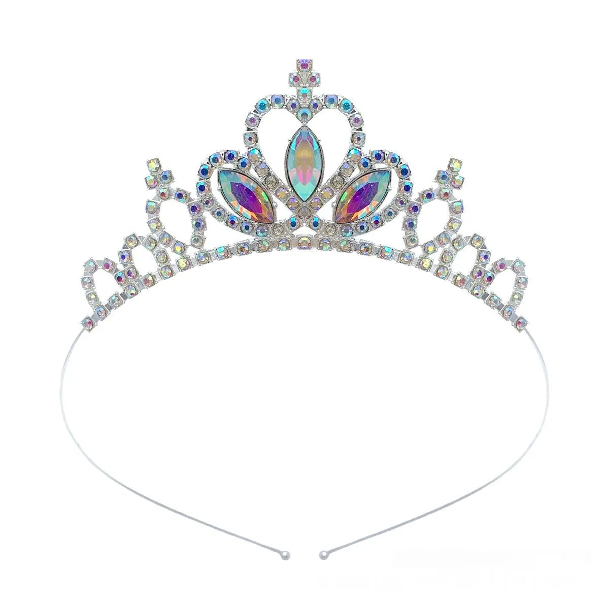 Gold and silver alloy princess crown with coloured diamond decorations for birthday parties
