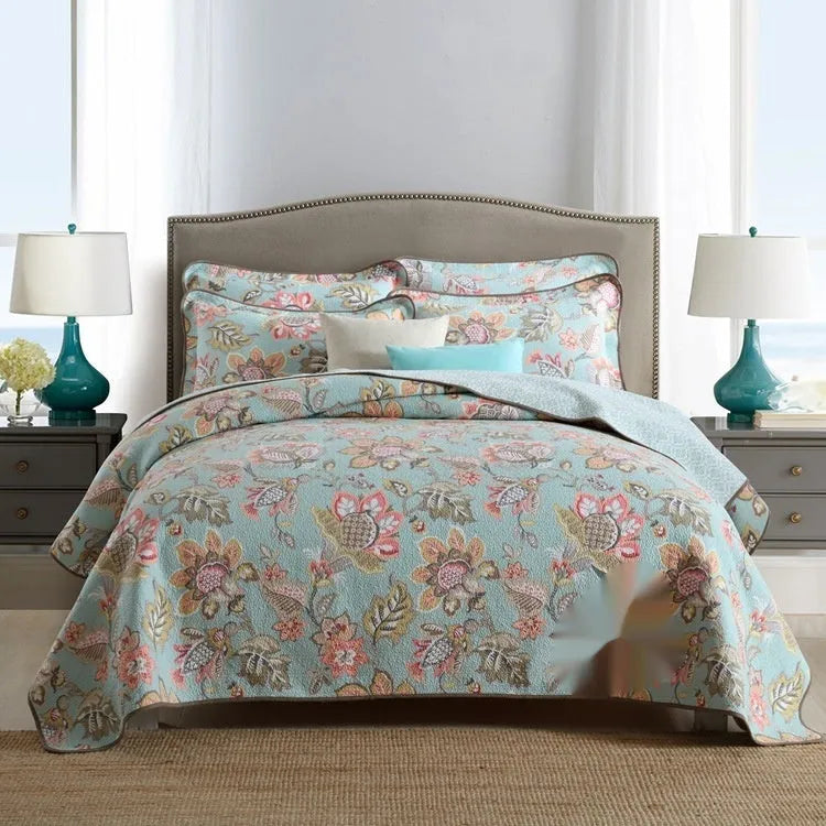 Pure cotton bedspread set with geometric pattern for 1.8 metre double bed