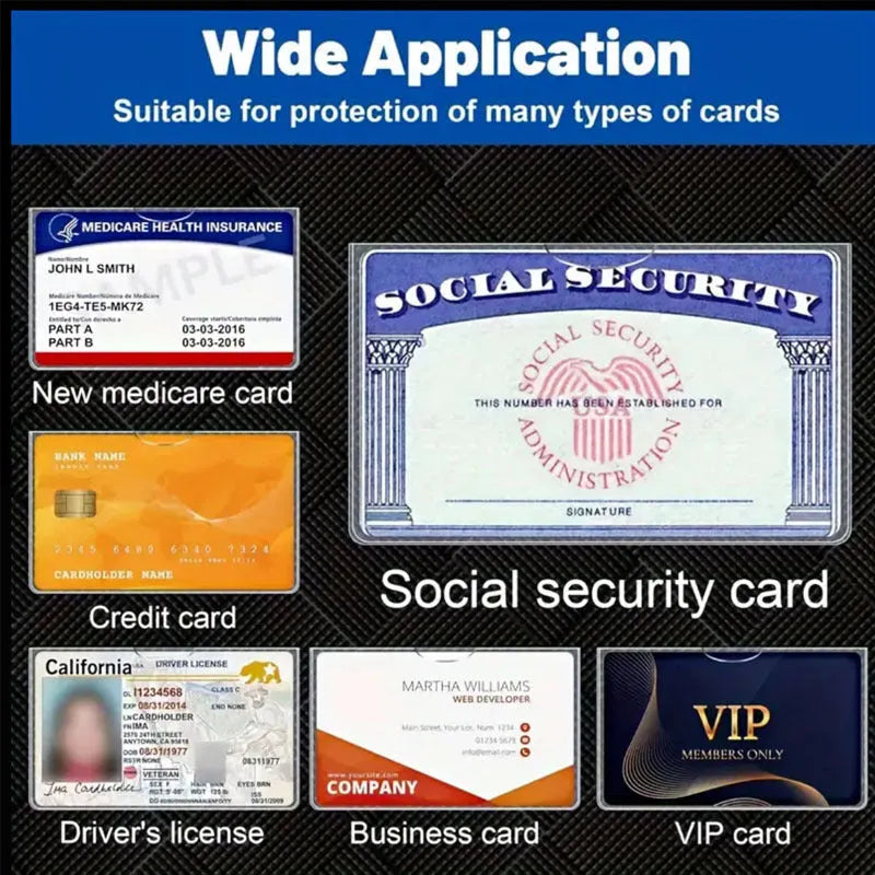 Clear PVC waterproof holder for a social security card, sized 9.7 by 5.9 centimetres.