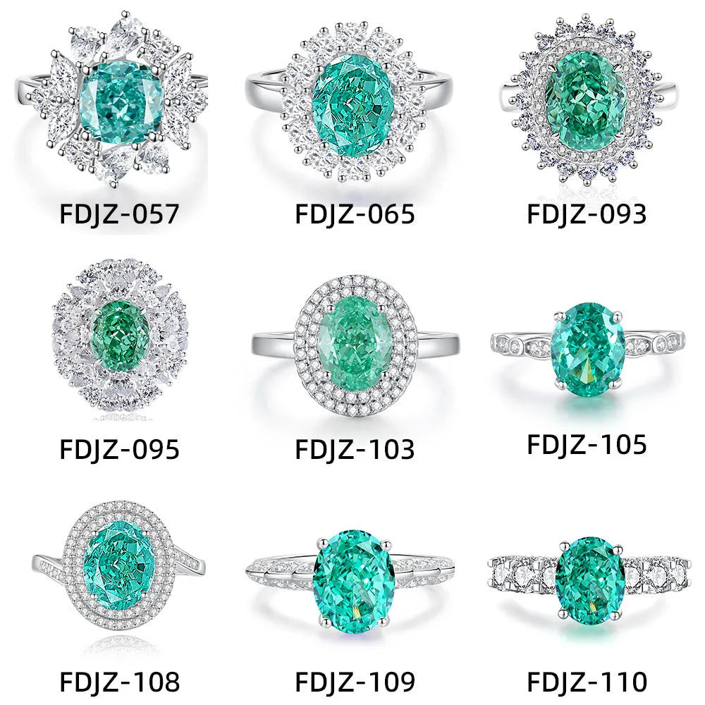 Geometric S925 silver women's ring with oval emerald, Palaibahao inlay, and high carbon diamond accent.