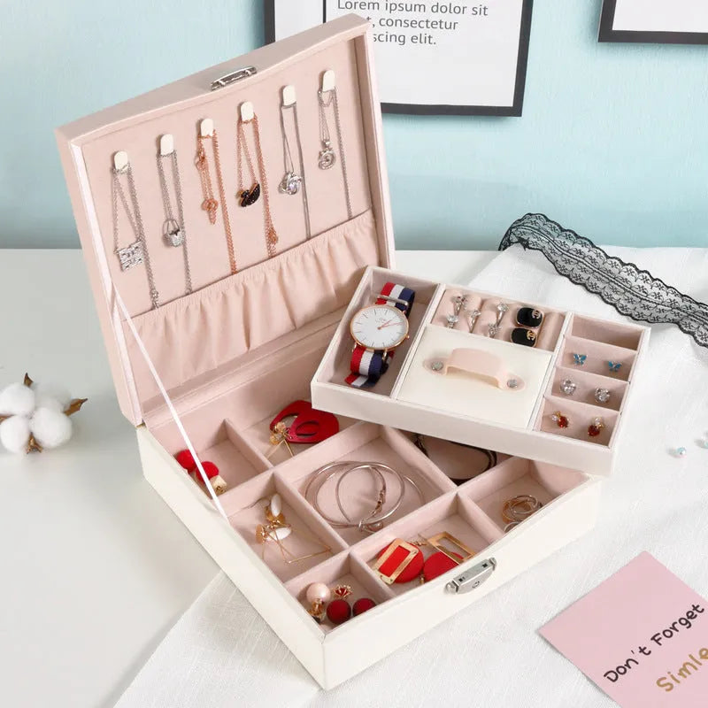 Large capacity jewellery storage box with necklace and ring organiser compartments in red colour