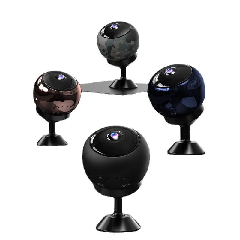 A compact 1080p wireless wifi surveillance camera with a lens, made from white ABS plastic.