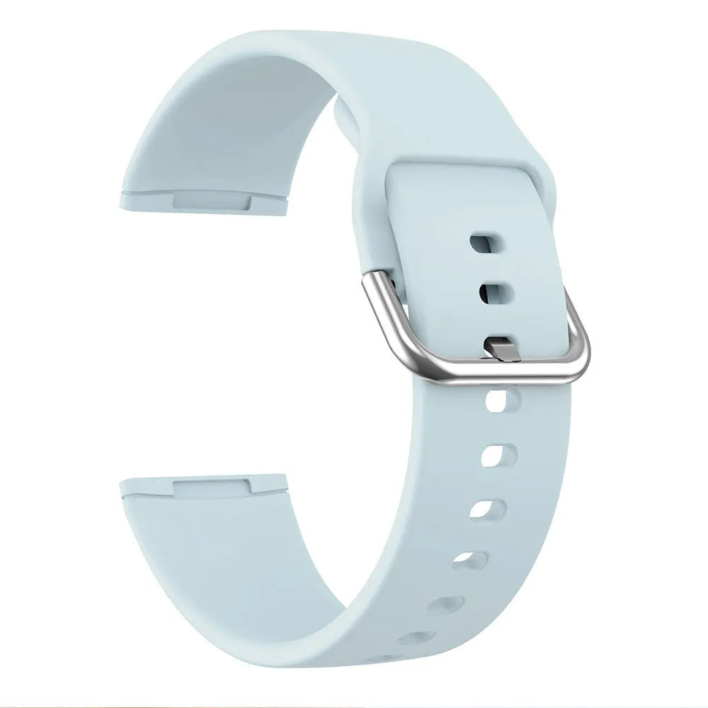Solid colour silicone replacement strap with silver buckle for Fitbit Versa 3 and Sense 2 smartwatches