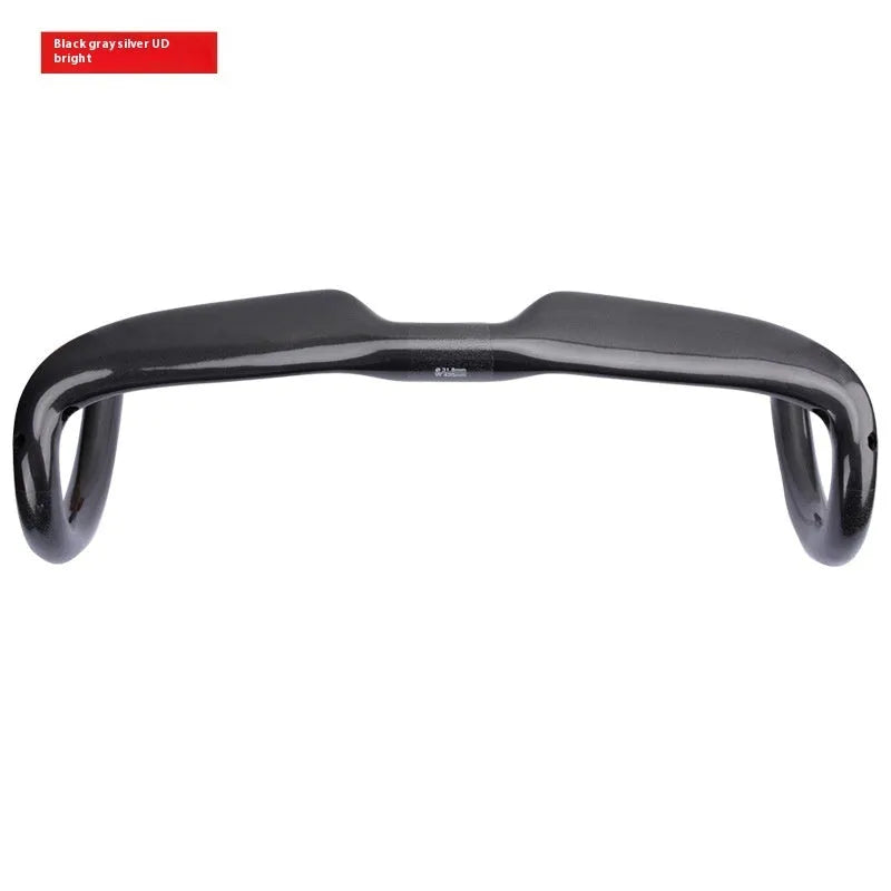 Carbon fibre road bicycle drop handlebar in Black Grey Silver showing Matte and Bright finish options at 400mm 420mm 440mm widths