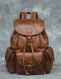 Genuine leather retro backpack with geometric pattern, 15 inch size, light brown or black, casual soft leather bag for hiking and travel.