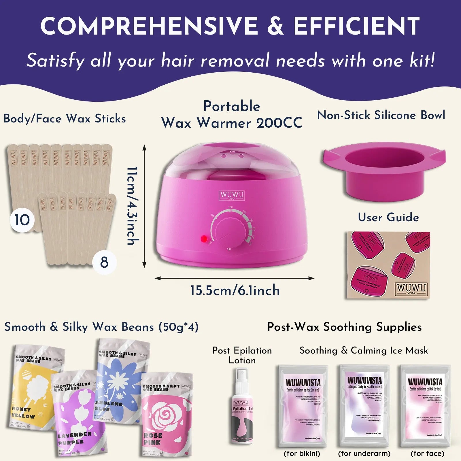 29-piece hard wax hair removal kit with compact warmer, wax beads, sticks and aftercare products