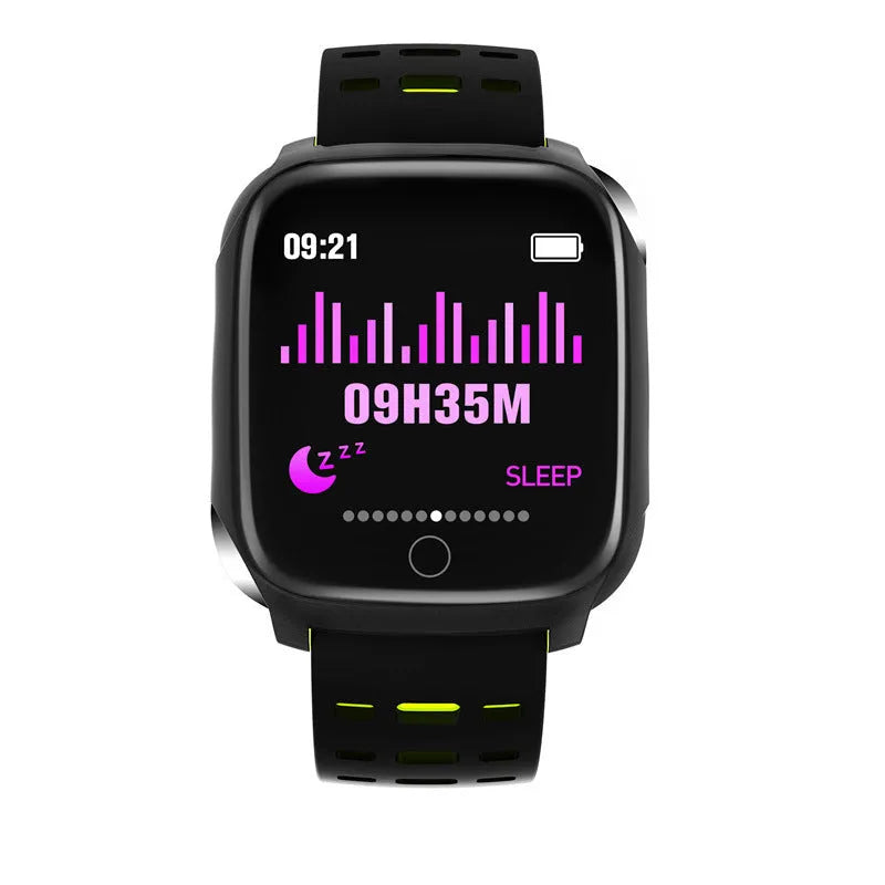 F16 smart watch with ECG monitor showing blood pressure and heart rate tracking on 43mm IPS display
