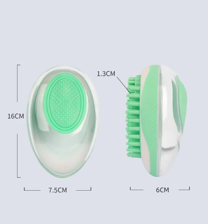 2-in-1 dog cat bath brush with soft silicone bristles and non-slip grip in pink