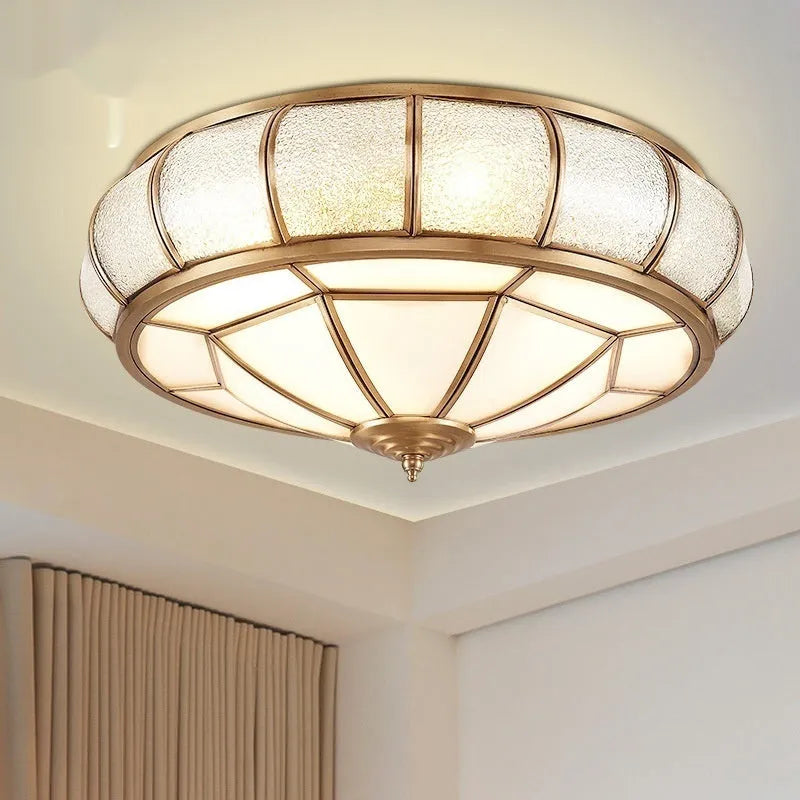 Copper American style wall lamp with tri-colour light source 35cm diameter for bedroom corridor