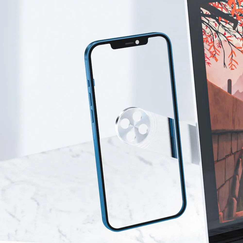Black aluminum laptop phone holder clipped to a monitor, holding a smartphone and with headphones hanging from the hook.