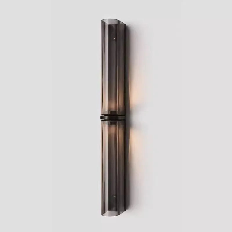 Double-headed wall lamp, copper or black ironwork with off-white or smoke grey glass, 64x610mm, 220V