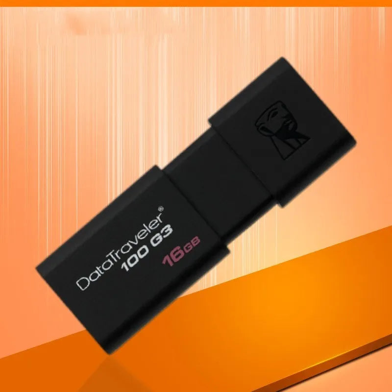 Black ABS sliding cover USB flash drive on table, available in 16GB to 512GB capacities for phone and computer data transfer.