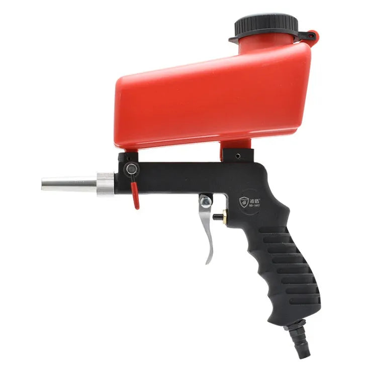 Portable small gravity pneumatic sandblasting gun with 21lb tank, shown in blue colour