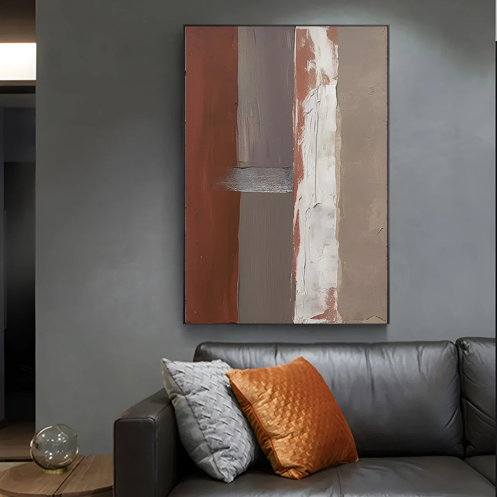 Handmade abstract oil painting on canvas in Morandi colours, rolled frameless vertical wall art
