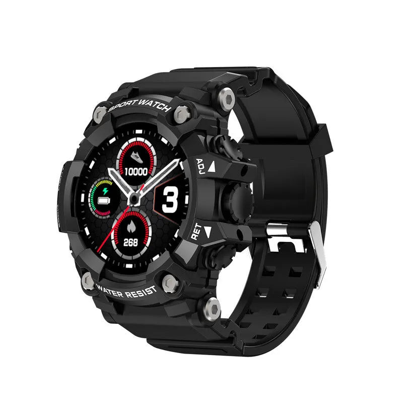 T6 Tactical Rugged Smart Watch bracelet with 1.3-inch screen in black or green, showing alloy shell construction.