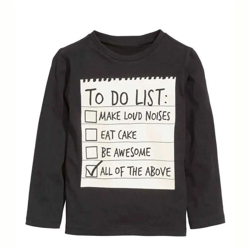 Boys' blue cotton two-piece set with long sleeve t-shirt and pants featuring a white letter print.