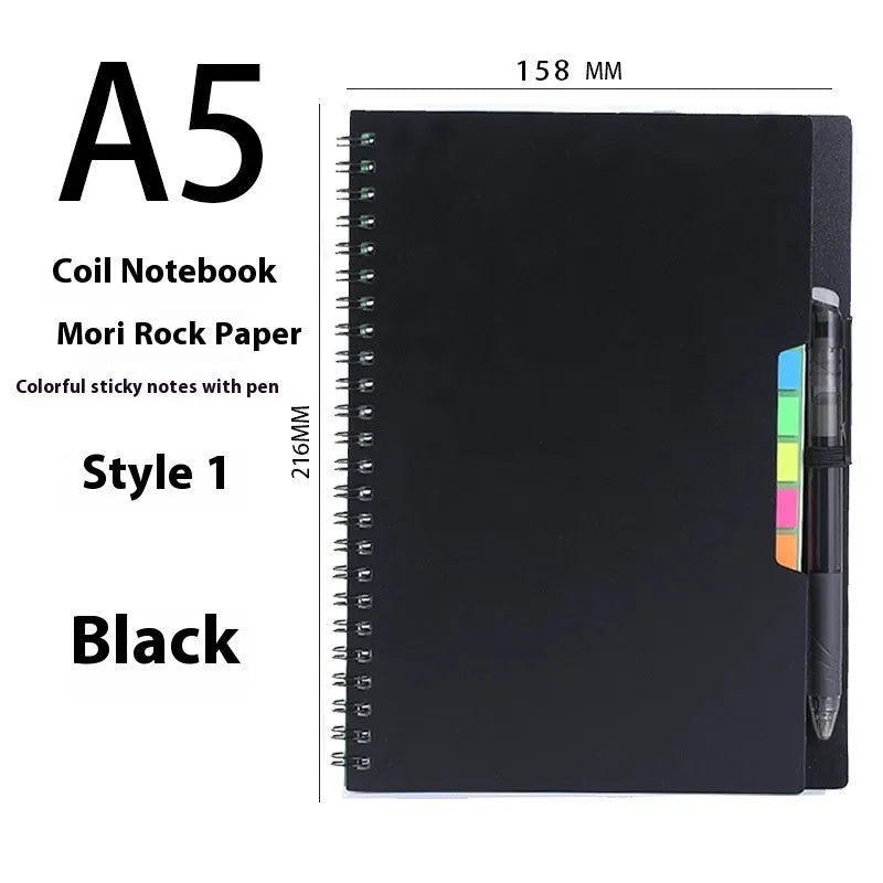 Erasable coil-bound notebook with stone paper pages showing black cover variant