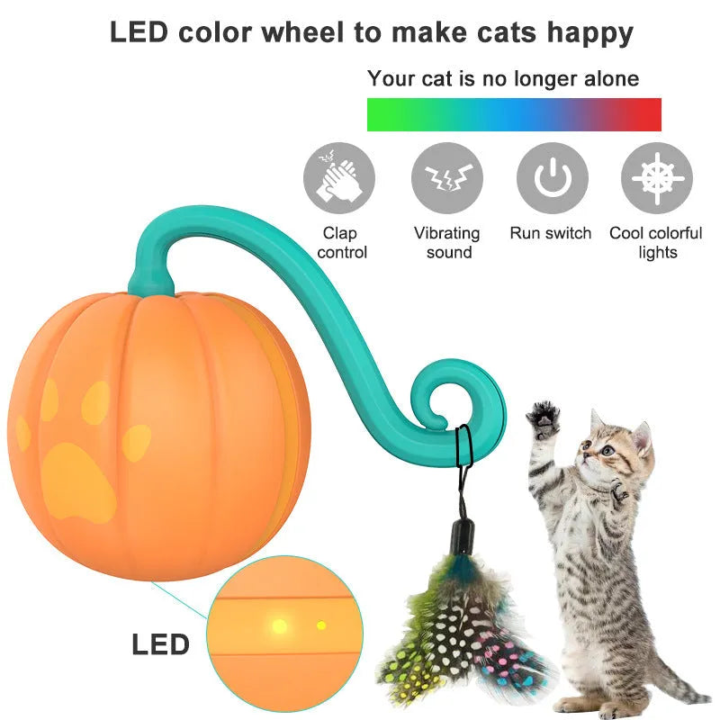 Electric luminous cat teaser ball in watermelon or pumpkin design with USB charging