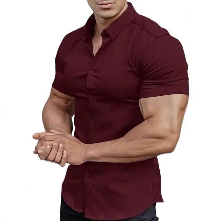 Men's short sleeve printed casual shirt in cardigan style, available in multiple colours and sizes.
