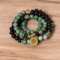Green and black alloy elastic bracelet with beaded natural style design