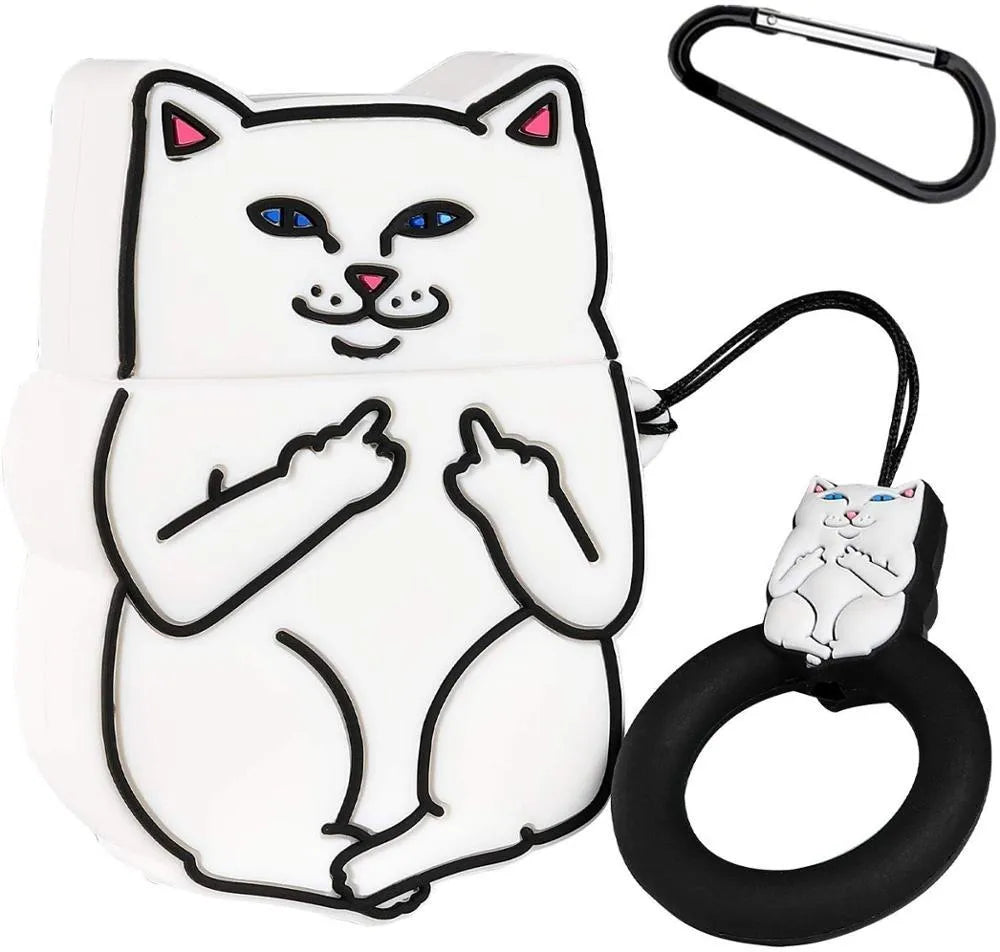 AirPods 2nd Generation silicone protective case in a cartoon animal design with flip-top open.