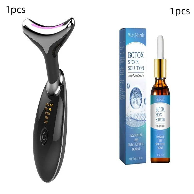 ES-1081 EMS thermal neck massager device with LED lights for skin tightening and wrinkle reduction.