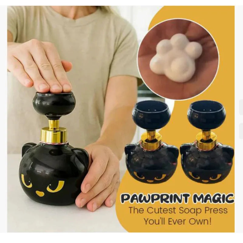 Black cartoon cat shaped plastic manual foam soap dispenser for bathroom or kitchen countertop