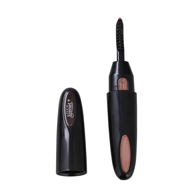 Electric rechargeable eyelash curler in black with silicone pad and temperature button