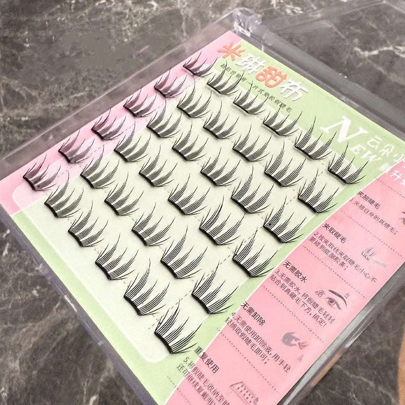 Milin Sweet Cloth glue-free split false eyelashes, 12mm artificial fibre, six rows, one set