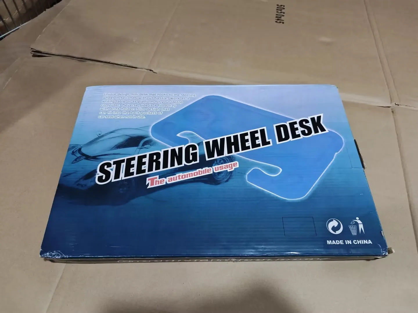 Black HDPE car steering wheel tray large size 42x28cm on a car steering wheel