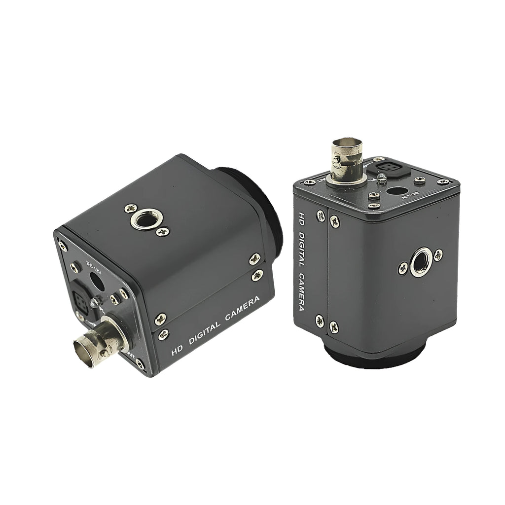 Hc-109 mini industrial metal camera for microscope use with gun-style body.