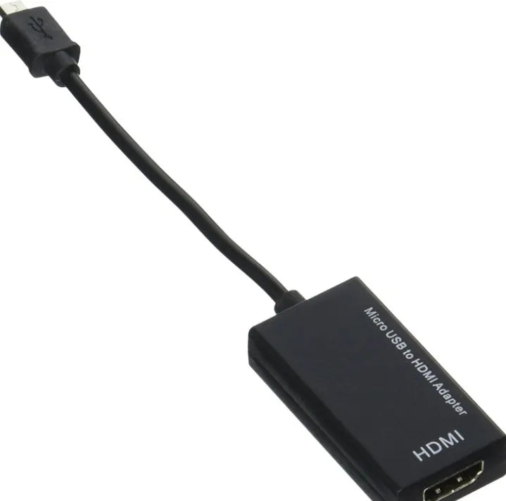 Black DisplayPort and micro USB to HDMI adapter with a 12cm short cable.