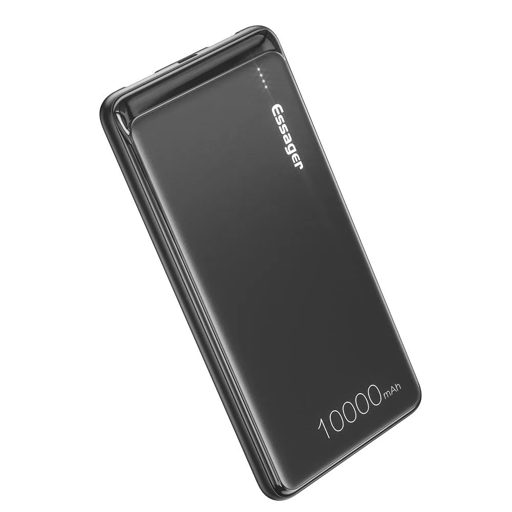 Essager Small Jane black and white 10000mAh portable power bank showing size and dual USB ports