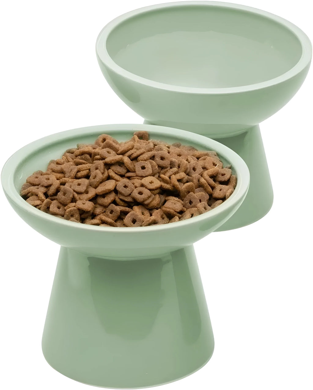 Extra wide elevated ceramic cat bowl in blue with shallow 16cm dish design