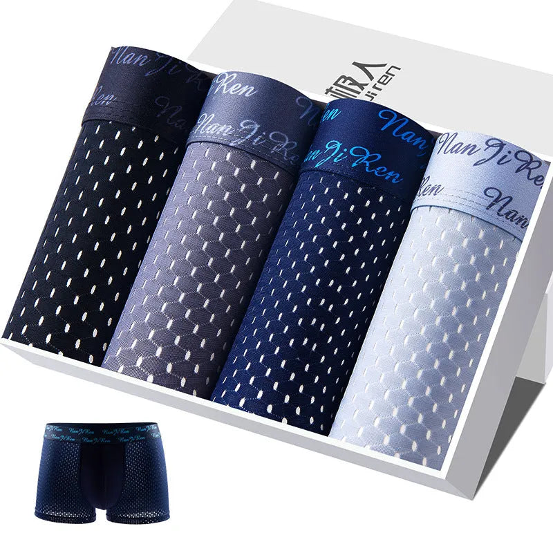 Modal boxer shorts in breathable ice silk, large size L-6XL, knitted with 95% modal and 5% spandex crotch lining.