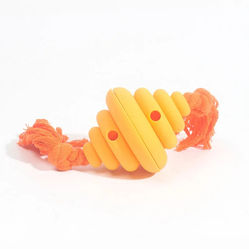 Green and yellow interactive dog ball with knotted rope toy for large breeds