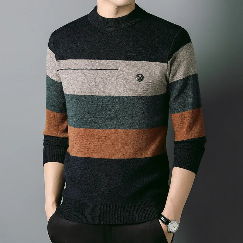 Men's cotton blend slim fit round neck knitted bottoming shirt in blue, red, and green colours