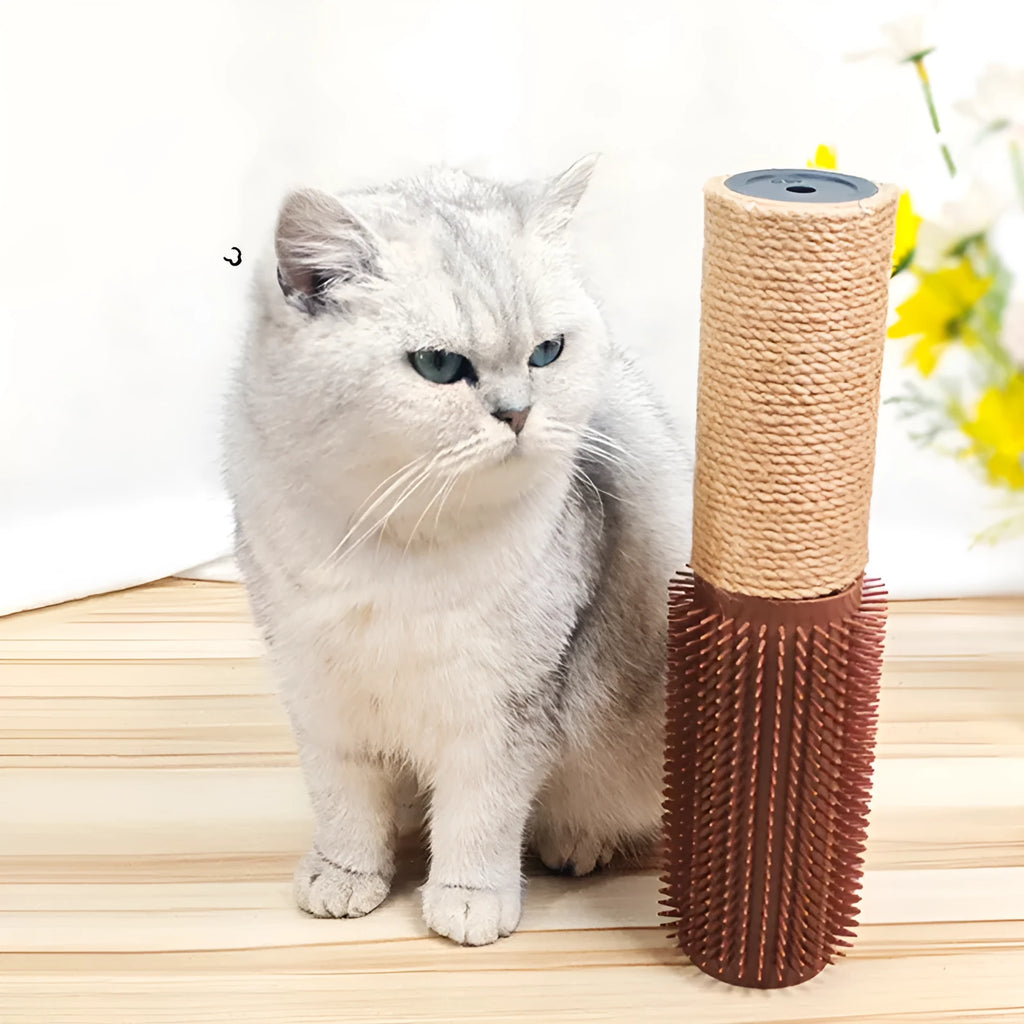 Brown sisal rope cat scratching post measuring 30cm tall with square base