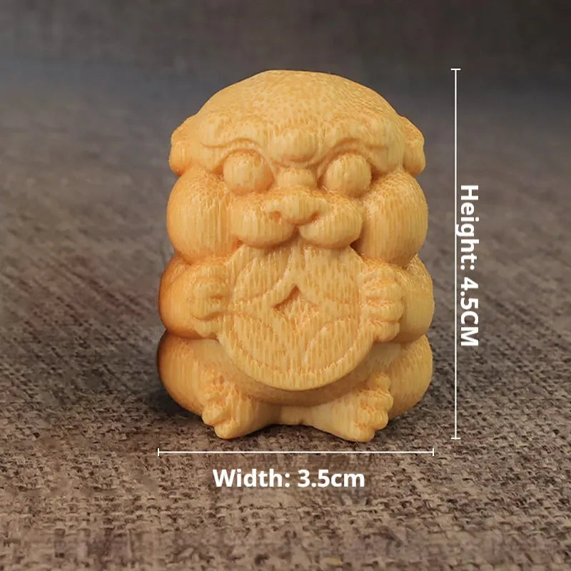 Carved bamboo ornament with take money design, 4.5cm tall with 3.5cm diameter base