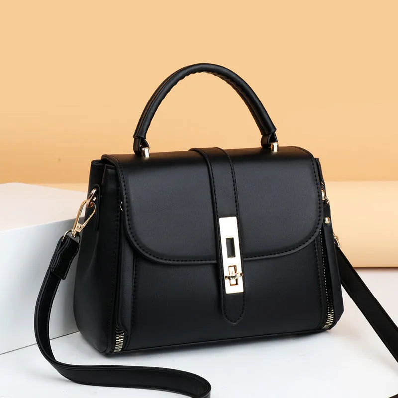 Women's soft PU leather shoulder bag in square vertical messenger style showing black colour option