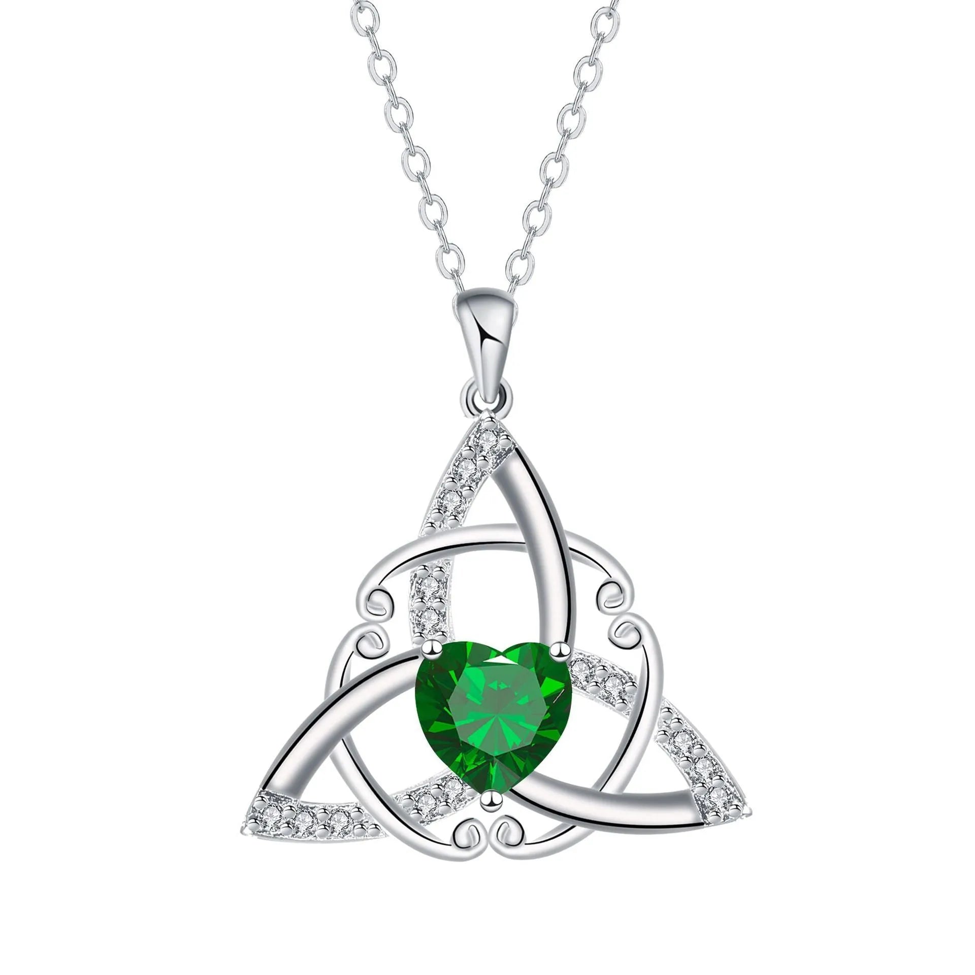 Geometric Celtic knot copper necklace for women showing blue electroplated colour option.