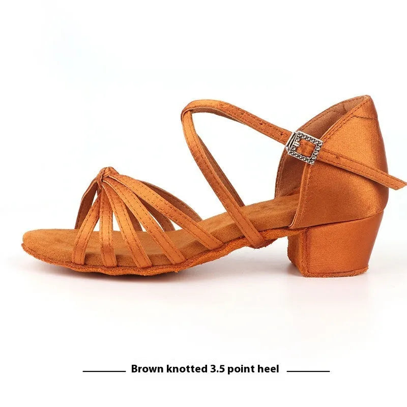 Women's Latin dance shoes with real silk upper and cowhide sole in black colour option