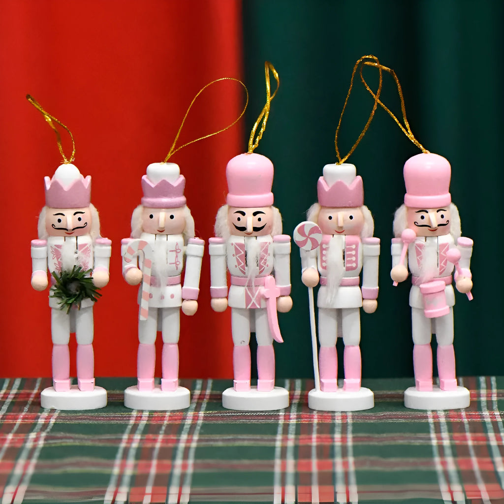 Pink wooden nutcracker soldier figure 13cm tall with classical design