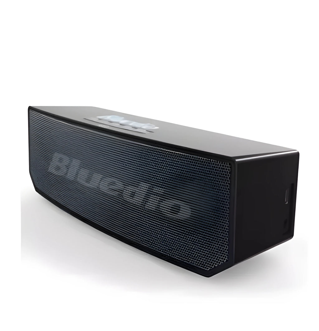 Black BS-6 cloud smart speaker with compact rectangular design on a surface.