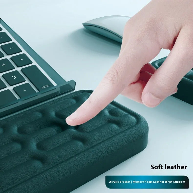 Double-sided keyboard and mouse pad with memory foam cushioning and wrist strap support