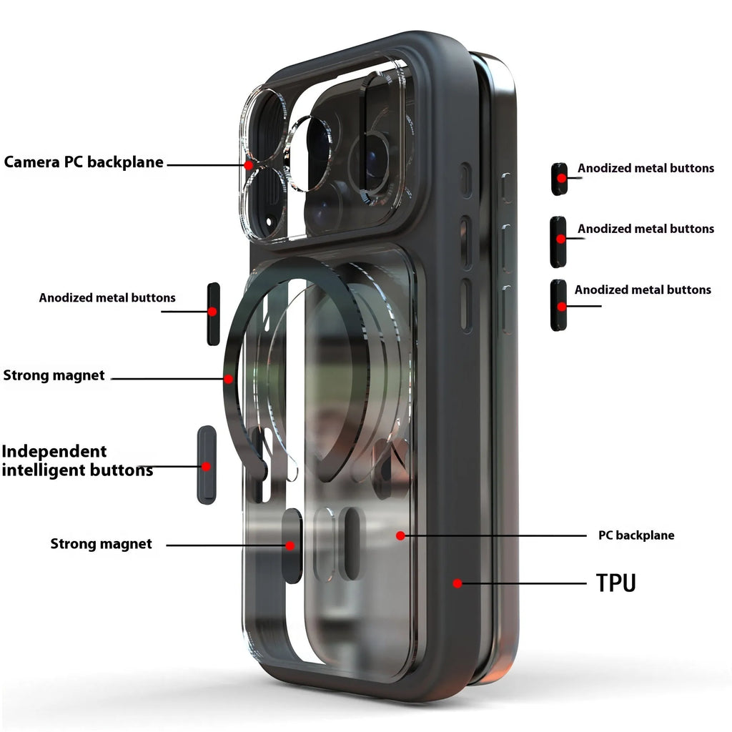 Two-in-one magnetic phone case for iPhone 17 Pro Max in black with PC TPU construction and visible magnetic ring